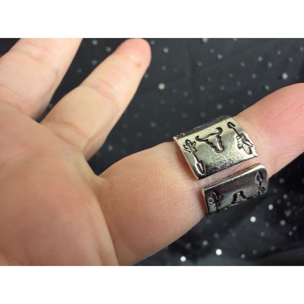 Turquoise Look Ring Size 4.5, Silver Tone Wide Band Statement Ring - Picture 3 of 4